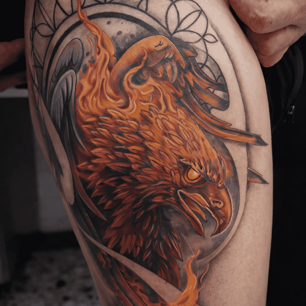 tatouage d'un phénix orange